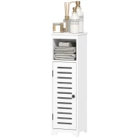 HOMCOM Mobile da bagno, a 4 livelli, porta a persiana, mensola aperta, 22x20x75cm, Bianco(m-7)