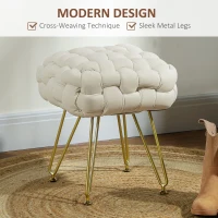 HOMCOM Velvet-Feel Bold Woven Footstool - Cream White(m-4)