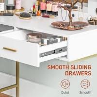 HOMCOM Dressing Table with Lighted Mirror, Cushioned Stool, Drawers, Shelves, LED Makeup Vanity Desk Set, Modern Dresser Vanity Table for Bedroom, White(m-6)