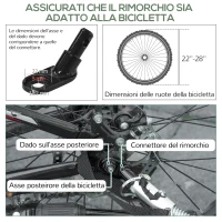 HOMCOM Carrello Bici da 70L con 2 Ruote da 16", 2 Catarifrangenti e Bandierina, in Acciaio e PE, 125x64x53.5 cm, Nero(m-8)