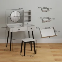 HOMCOM Dressing Table Set with Mirror and Stool, Vanity Makeup Table with 3 Drawers and Open Shelves for Bedroom, Living Room, Grey(m-3)