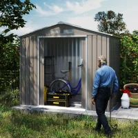 Outsunny Geräteschuppen mit Schiebetüren 2,13 x 1,30 x 1,85cm Metall Grau(m-2)