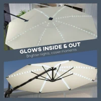 Outsunny 3(m) Cantilever Garden Parasol with Solar Powered Lights, Crank Handle & Cross Base, UPF 50+, 360° Rotation, Cream(m-7)