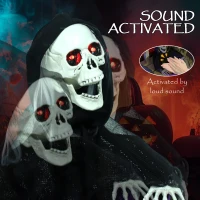 Outsunny 2pcs Animated Halloween Skull Bowl, Skeleton Ghost Skull Candy Dish with LED Eyes, Moving Body and Creepy Sound for Party Decoration, Festival Haunted Houses(m-5)