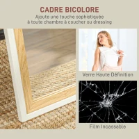 HOMCOM Miroir de sol pleine longueur miroir sur pied avec cadre en effet bois, montage sol, suspendu, appuyé, 157 x 37 cm blanc(m-5)