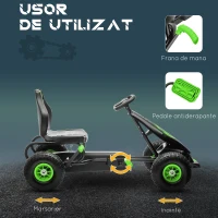HOMCOM Kart cu Pedale pentru Copii 5-12 Ani cu Scaun Reglabil, din Metal și PP, 121x58x61 cm, Verde și Negru(m-5)