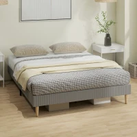 HOMCOM Cadre de lit 160 x 200 cm avec sommier à lattes en bois, lit double rembourré en velours côtelé, gris(m-10)