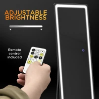 HOMCOM Full-Length Mirror, 160 x 40 cm, Wall Mounted, Freestanding Floor Mirror with LED Lights and Remote Control, Dimming & 3 Colour Modes, for Bedroom, Black(m-6)