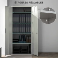 HOMCOM Armoire de bureau à 5 niveaux, armoire en acier avec 2 portes et 4 étagères réglables, verrouillable, blanc(m-4)