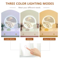 HOMCOM Dressing Table Set with Mirror, Built-in 3 Color LED Light, Vanity Makeup Table with 4 Drawers and Cushioned Stool for Bedroom, White(m-4)