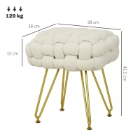 HOMCOM Velvet-Feel Bold Woven Footstool - Cream White(m-3)