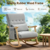 HOMCOM Wood Frame Rocking Accent Chair - Light Grey(m-7)