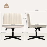 HOMCOM Armless Office Chair No Wheels, Linen Fabric Criss Cross Legged Desk Chair with Wide Seat, Thick Padding, Tilt Function, Height Adjustable Swivel Computer Seat for Home, Cream(m-3)
