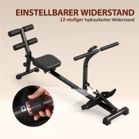 SPORTNOW Roeimachine, roeitrainer voor sit-ups, 12-traps verstelbaar, 2-in-1 cardioapparaat, LCD-scherm, staal, kunststof, zwart(m-5)