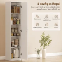 HOMCOM Küchenschrank, 5-Ebenen-Aufbewahrungsschrank, verstellbare Regale, für Wohnzimmer, Küche, Vorratskammer, Holz, Weiß(m-4)