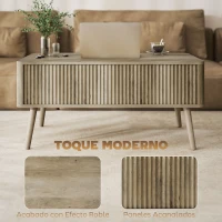 HOMCOM Mesa de Centro Elevable con Compartimentos Ocultos de Almacenaje y Patas de Pino para Salón Comedor 91x56x43 cm Roble(m-6)
