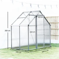 Outsunny Aluminum Polycarbonate Garden Greenhouse with Foundation, Greenhouse with Adjustable Window & Sliding Door 192,5x131x200cm(m-3)