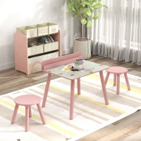 AIYAPLAY Ensemble table et chaise enfant table pour enfant avec chaise avec porte-livres motifs d'ours pour enfants 3-8 ans rose(m-8)