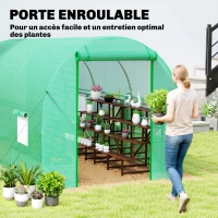 Outsunny Serre tunnel de jardin 8 m², serre de jardin tunnel avec porte et 6 fenêtres, bâche PE 140 g/m² 400 x 200 x 200 cm vert(m-4)
