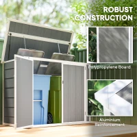 Outsunny 4.7 x 2.5FT Garden Shed, Double Bin Storage Shed with Lockable Doors, Outdoor Small Shed with Openable Lid for 2 Trash Cans, Garden Tools, Grey(m-8)