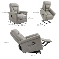 HOMCOM Power Lift Chair Armchair for the Elderly, PU Leather Recliner Chair with Extended Footrest, Remote Control and Side Pocket, Grey(m-3)