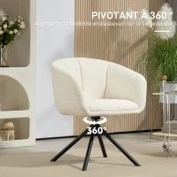 HOMCOM Fauteuil de salon pivotant 360°, fauteuil de chambre avec assise rembourrée, 58,5 x 59 x 78,5 cm, crème(m-4)