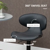 HOMCOM Adjustable Swivel Bar Stools Set of 2, Barstools with Footrest and Backrest, Steel Frame Gas Lift, for Kitchen Counter Dining Room, Grey(m-6)