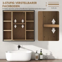 HOMCOM Badezimmer-Spiegelschrank, 6 offene Fächer, 3-stufiges Regal, Wandmontage, Eiche(m-5)