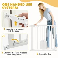 PawHut 75-82cm Pet Safet Gaye, Pressure Fit Stair, with Cat Flap, Double Locking, White(m-4)