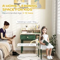 AIYAPLAY Ensemble bureau et chaise pour enfant avec étagères de rangement et tiroir, mobilier pour enfants de 3 à 10 ans, vert(m-8)
