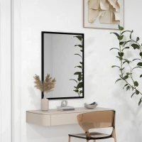 HOMCOM Miroir mural rectangulaire 80 x 60 cm, cadre en bois noir, idéal pour la salle de bain, salon ou chambre(m-10)