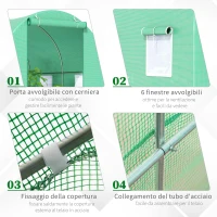 Outsunny Serra a Tunnel da Giardino 4.5x2x2 m con Tetto Arrotondato, in PE e Metallo, Verde(m-5)