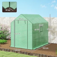 Outsunny Walk-in Greenhouse with 3 Tier 12 Shelves, Small Greenhouse with Reinforced PE Cover, Garden Plant Growhouse with Roll-up Door and Three Mesh Windows, 140 x 213 x 190 cm, Green(m-3)