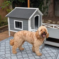 PawHut Small/Medium Dog House with Porch, Grey(m-9)