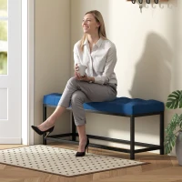 HOMCOM Fußbank gepolstert mit Samtbezug Capitonné-Design Metallgestell für Schlafzimmer Eingangsbereich Wohnzimmer Dunkelblau(m-5)