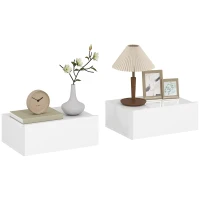 HOMCOM Set di 2 Comodini Sospesi con 1 Cassetto Montati a Parete Stile Moderno per Camera da Letto 40x30x15 cm Bianco(m-7)