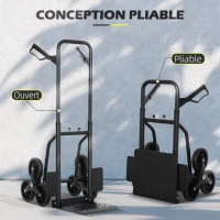 DURHAND Diable d'escalier pliable 120 kg 6 roues, diable demenagement en acier avec cordes télescopiques, 44x38x106,5cm, noir(m-4)