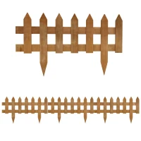 Outsunny Pack of 12 Wooden Border Fences, Garden Fixed Picket Fence for Lawn Edging, Flowerbed, 60L x 1D x 34H cm, Brown(m-1)