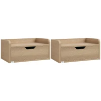 HOMCOM Set de 2 Mesitas de Noche de Pared Mesillas Flotantes con 1 Cajón para Dormitorio Habitación 40x30x19,5 cm Natural(m-10)