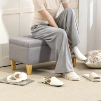 HOMCOM 30L Linen Storage Ottoman Padded Footstool with Rubberwood Legs for Storage Box, Bed End, Shoe Bench, Seating, Light Grey(m-8)