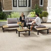 Outsunny Gartenmöbel-Set für 3 Personen mit Beistelltisch, Sofa mit Kissen, Outdoor, Aluminium, 164 x 74 x 69 cm(m-2)