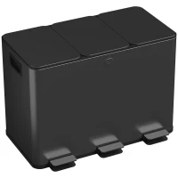 HOMCOM 3 x 15L Pedal Bin, Steel Triple Kitchen Bin with Soft Close Lid, Removable Inner Buckets, Fingerprint-Proof, Black(m-11)