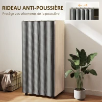 HOMCOM Armoire penderie armoire de rangement mobile avec rideau, tringle de suspension, 60 x 40 x 128 cm, effet bois naturel(m-5)