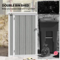 Outsunny 4.7 x 2.5FT Garden Shed, Double Bin Storage Shed with Lockable Doors, Outdoor Small Shed with Openable Lid for 2 Trash Cans, Garden Tools, Grey(m-5)