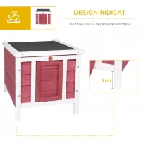 PawHut Colivă Lemn Exterior pentru Rozătoare, Acoperiș și Rampa Reglabilă, 42x51x43cm, Roșu(m-5)