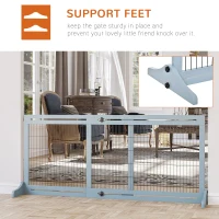 PawHut Freestanding Dog Gate, Foldable Pet Fence, Indoor Wood Barrier, Stair Gate with Support Feet, for Doorway, Hallway, Small and Medium Dogs, 69H x 104-183 cm, Blue-grey(m-5)