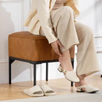 HOMCOM Poggiapiedi Salotto Pouf Basso Rivestito in PU con Gambe in Acciaio Imbottitura Spessa Ottoman per Divano Marrone(m-4)