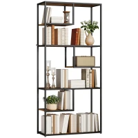 HOMCOM Mobile Libreria a 7 Livelli in Legno e Acciaio Stile Industriale, 83x34x180 cm, Marrone(m-11)