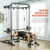 SPORTNOW Station de musculation station de traction à câble support à squat barre câble cross-over 210 x 132 x 225 cm noir(m-8)