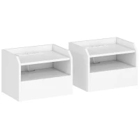 HOMCOM Lot de 2 Tables de Chevet Flottantes avec Station de Charge Tiroir Étagère Ouverte 40x29x29 cm blanc(m-6)
